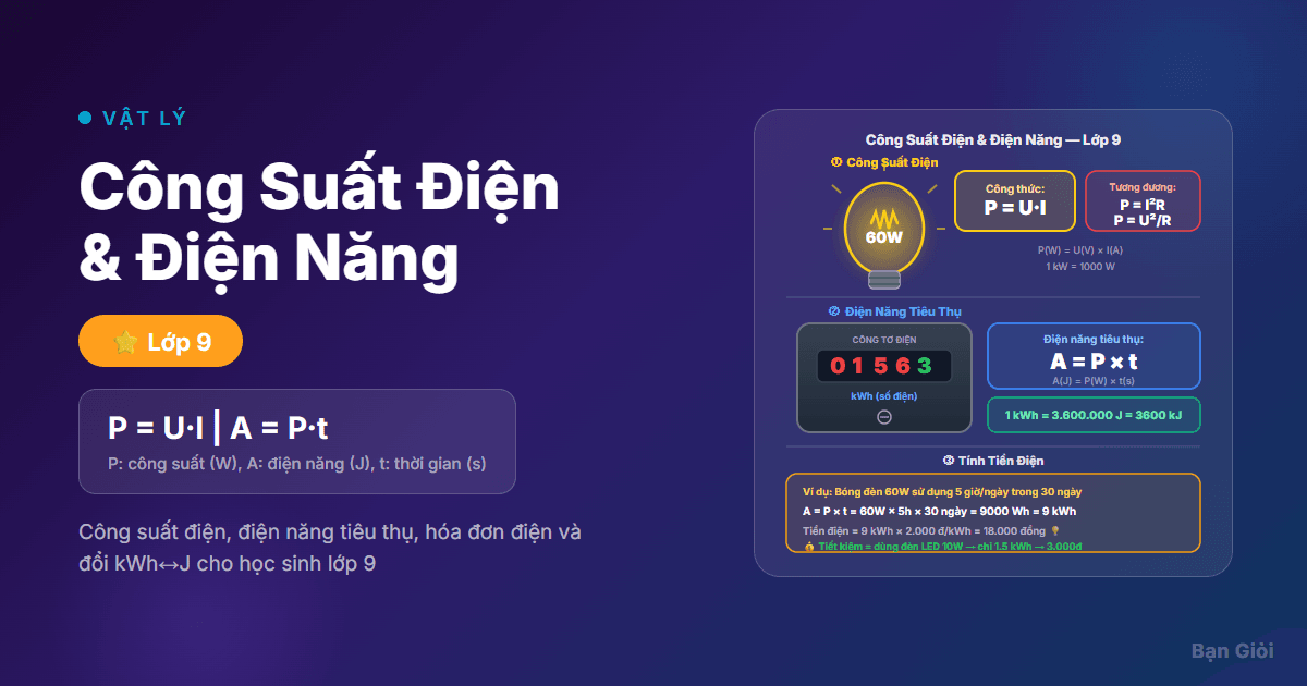 Công Suất Điện và Điện Năng - Hướng dẫn công suất điện, điện năng tiêu thụ, định luật Jun-Lenxơ và tiết kiệm đ