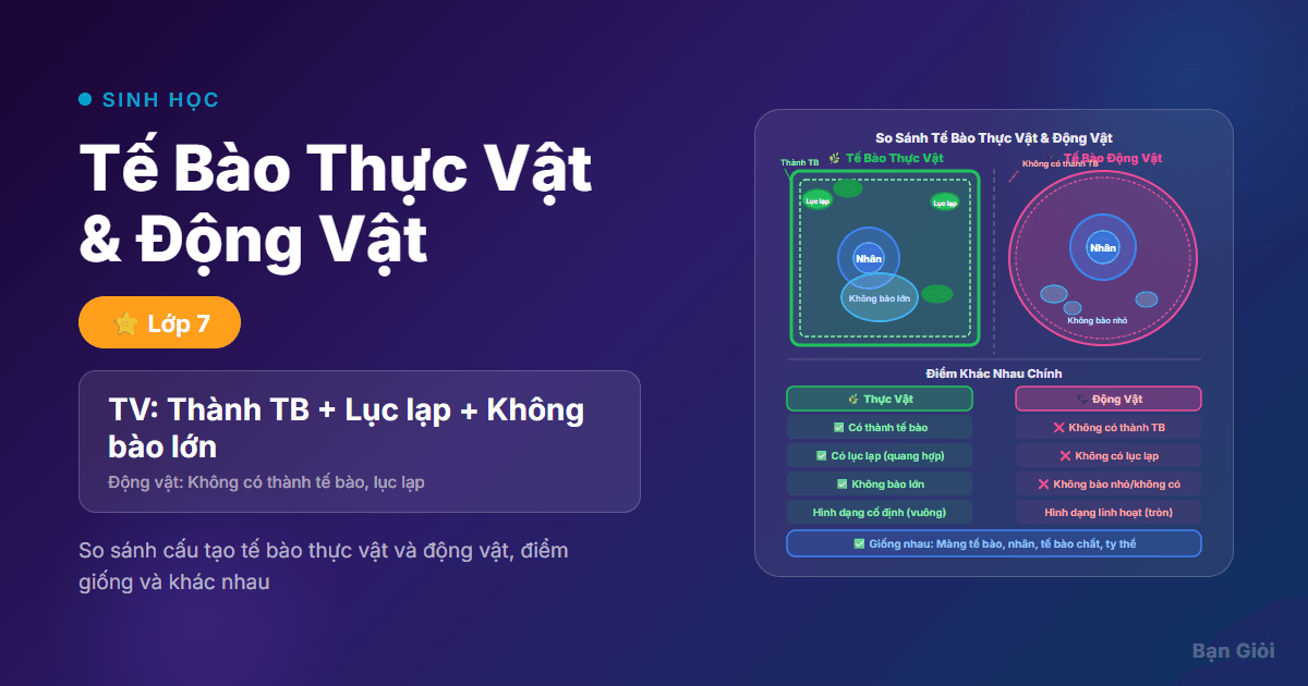 Tế Bào Thực Vật & Động Vật - Hướng dẫn cấu tạo tế bào thực vật và động vật, so sánh điểm giống và khác nhau c