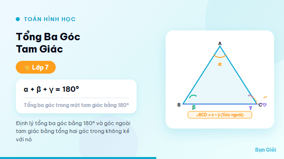 Hướng Dẫn Tổng Ba Góc Tam Giác - Hướng dẫn định lý tổng ba góc bằng 180° và góc ngoài tam giác cho học sinh lớp 7